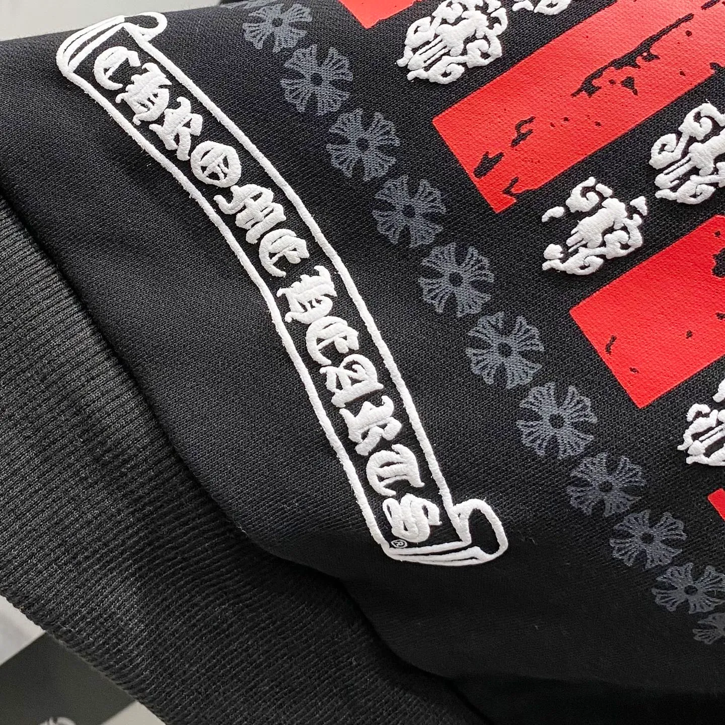 P290 Chrome Hearts 25ss horseshoe Sanskrit flag foam printed zipper hooded sweatshirt jacket. Fabric high-definition super heavyweight pure cotton fabric. Customized hardware. Thread. Accessories. Matching version. Same style for men and women. -Color: Black -Size: S M L XL